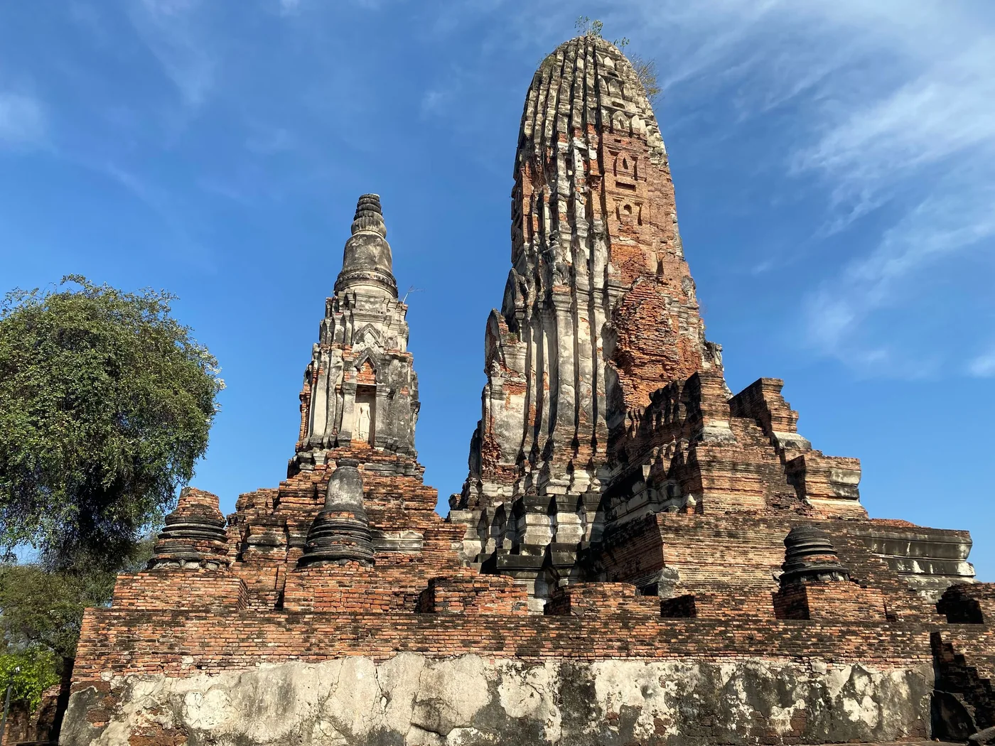 A tall Khmer-style prang temple tower at Ayutthaya